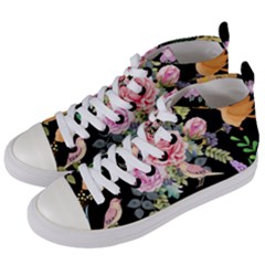 Illustration Bird Flower Floral Background Women s Mid-top Canvas Sneakers by danenraven