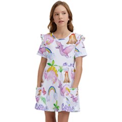 Dinosaurs Are Our Friends  Kids  Frilly Sleeves Pocket Dress by ConteMonfrey