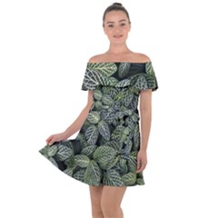 Leaves Foliage Botany Plant Off Shoulder Velour Dress by Ravend