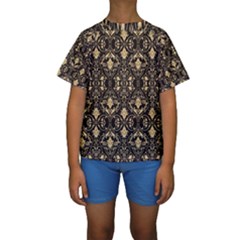 Vintage Batik Art Architecture Pattern Kids  Short Sleeve Swimwear by Ravend