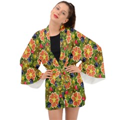 Fruits Star Blueberry Cherry Leaf Long Sleeve Kimono by Ravend