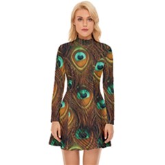 Peacock Feathers Long Sleeve Velour Longline Dress by Ravend