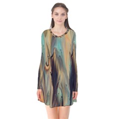 Abstract Painting In Colored Paints Long Sleeve V-neck Flare Dress by Ravend