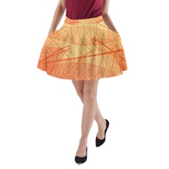 Orange Leaf Texture Pattern A-line Pocket Skirt by Ravend