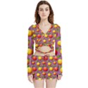 Illustration Fruit Pattern Seamless Velvet Wrap Crop Top and Shorts Set View1