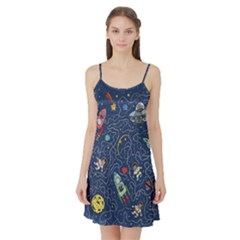 Illustration Cat Space Astronaut Rocket Maze Satin Night Slip by Ravend