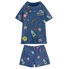 Illustration Cat Space Astronaut Rocket Maze Kids  Swim Tee And Shorts Set by Ravend