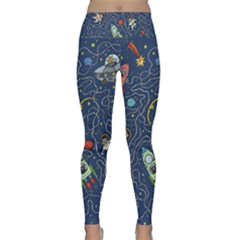 Illustration Cat Space Astronaut Rocket Maze Lightweight Velour Classic Yoga Leggings by Ravend