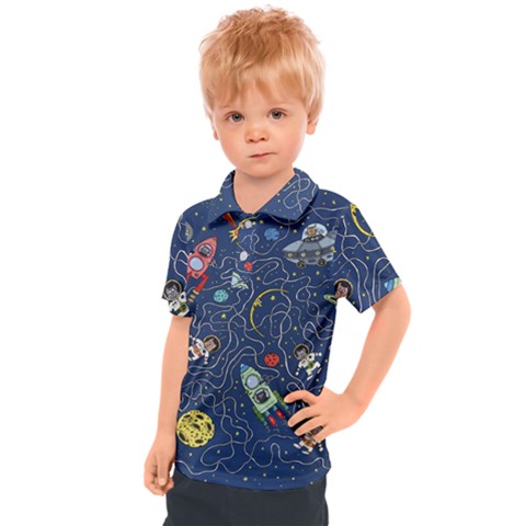 Illustration Cat Space Astronaut Rocket Maze Kids  Polo Tee by Ravend