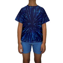 Particle Art Background Blue Kids  Short Sleeve Swimwear by Ravend