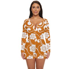 Orange Floral Walls  Long Sleeve Boyleg Swimsuit by ConteMonfrey