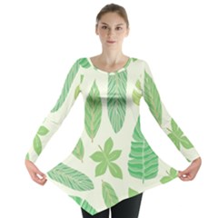 Watercolor Banana Leaves  Long Sleeve Tunic  by ConteMonfrey