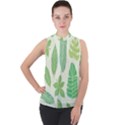 Watercolor Banana Leaves  Mock Neck Chiffon Sleeveless Top View1