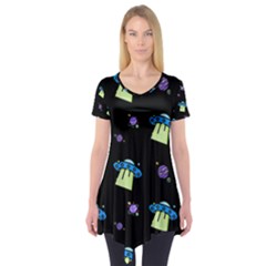 Illustration Cosmos Cosmo Rocket Spaceship Ufo Short Sleeve Tunic  by danenraven