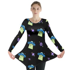 Illustration Cosmos Cosmo Rocket Spaceship Ufo Long Sleeve Tunic  by danenraven