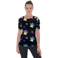 Illustration Cosmos Cosmo Rocket Spaceship Ufo Shoulder Cut Out Short Sleeve Top by danenraven