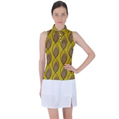 Yellow Brown Minimalist Leaves  Women s Sleeveless Polo Tee by ConteMonfrey