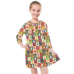 Xmas Christmas Pattern Kids  Quarter Sleeve Shirt Dress by danenraven