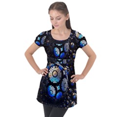 Illustration Tech Galaxy Robot Bot Science Puff Sleeve Tunic Top by danenraven