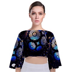 Illustration Tech Galaxy Robot Bot Science Tie Back Butterfly Sleeve Chiffon Top by danenraven