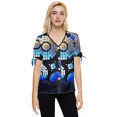 Illustration Tech Galaxy Robot Bot Science Bow Sleeve Button Up Top by danenraven