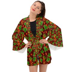 Illustration Xmas Christmas Pattern Long Sleeve Kimono by danenraven