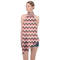 Geometric Pink Waves  Halter Asymmetric Satin Top by ConteMonfrey