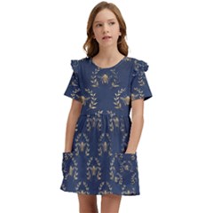 Blue Golden Bee Kids  Frilly Sleeves Pocket Dress by ConteMonfrey