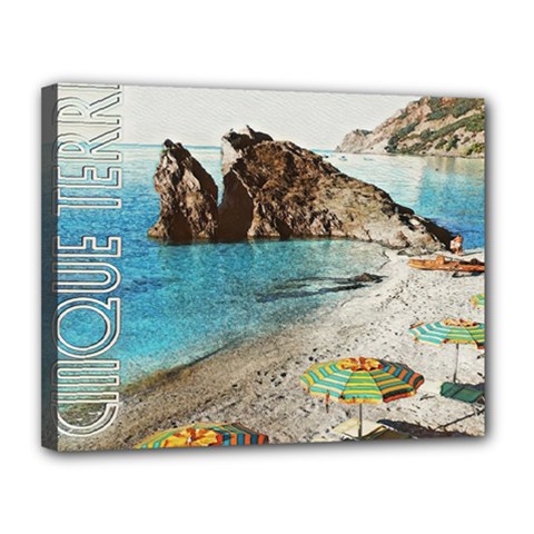 Beach Day At Cinque Terre, Colorful Italy Vintage Canvas 14  X 11  (stretched) by ConteMonfrey