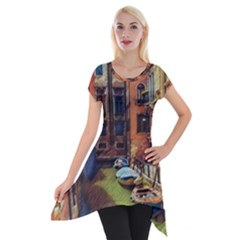 Venice Canals Art   Short Sleeve Side Drop Tunic by ConteMonfrey