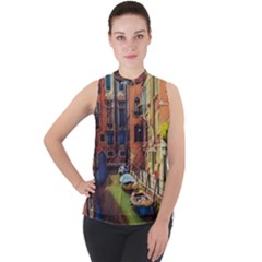 Venice Canals Art   Mock Neck Chiffon Sleeveless Top by ConteMonfrey