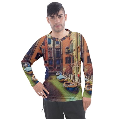 Venice Canals Art   Men s Pique Long Sleeve Tee by ConteMonfrey