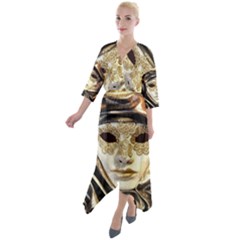 Artistic Venetian Mask Quarter Sleeve Wrap Front Maxi Dress by ConteMonfrey