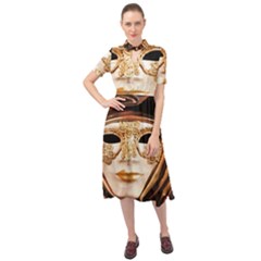 Venetian Mask Keyhole Neckline Chiffon Dress by ConteMonfrey