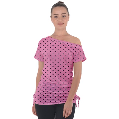 Polka Dot Dots Pattern Dot Off Shoulder Tie-up Tee by danenraven