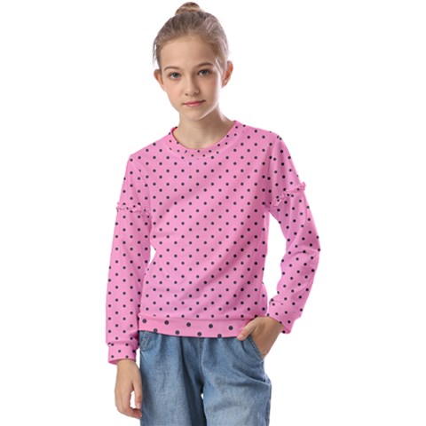 Polka Dot Dots Pattern Dot Kids  Long Sleeve Tee With Frill  by danenraven