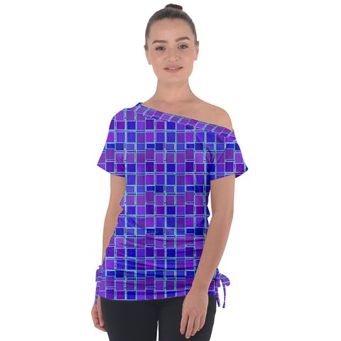 Background Mosaic Purple Blue Off Shoulder Tie-up Tee by danenraven