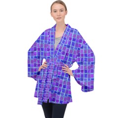 Background Mosaic Purple Blue Long Sleeve Velvet Kimono  by danenraven