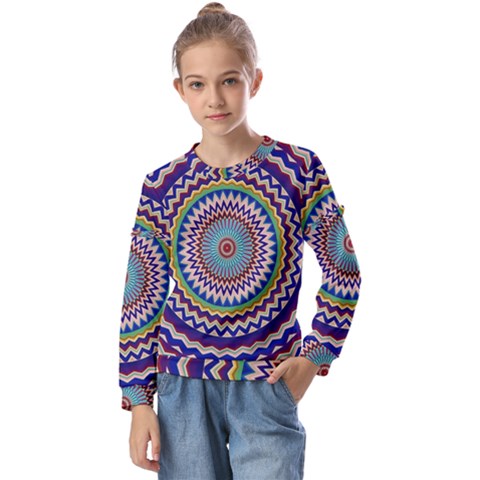 Kaleidoscope Geometric Circles Kids  Long Sleeve Tee With Frill  by danenraven