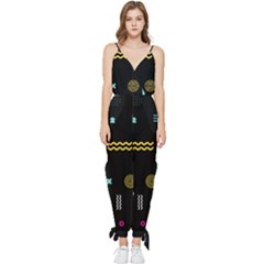 Geometric Art Colorful Shape Sleeveless Tie Ankle Chiffon Jumpsuit by Ravend