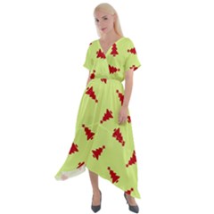 Red Christmas Tree Green Cross Front Sharkbite Hem Maxi Dress by TetiBright