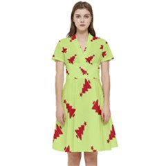 Red Christmas Tree Green Short Sleeve Waist Detail Dress by TetiBright