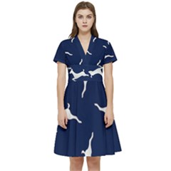 Silver Reindeer Blue Short Sleeve Waist Detail Dress by TetiBright