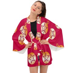 Orange Ornaments With Stars Pink Long Sleeve Kimono by TetiBright