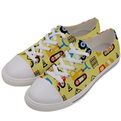 Seamless Pattern Vector Industrial Vehicle Cartoon Women s Low Top Canvas Sneakers by Jancukart