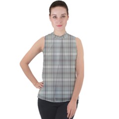 Vintage Gray Plaids Mock Neck Chiffon Sleeveless Top by ConteMonfrey