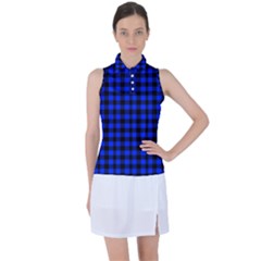 Black And Bic Blue Plaids Women s Sleeveless Polo Tee by ConteMonfrey