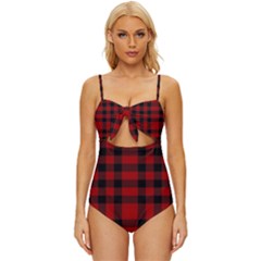 Red And Black Plaids Knot Front One-piece Swimsuit by ConteMonfrey