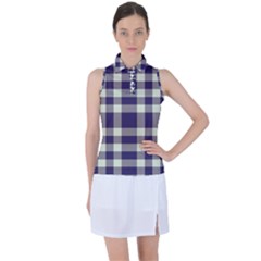 Dark Blue Plaid Women s Sleeveless Polo Tee by ConteMonfrey