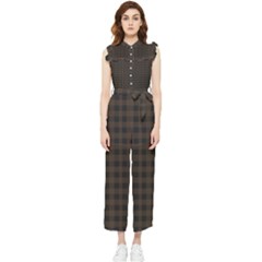 Brown And Black Small Plaids Women s Frill Top Chiffon Jumpsuit by ConteMonfrey